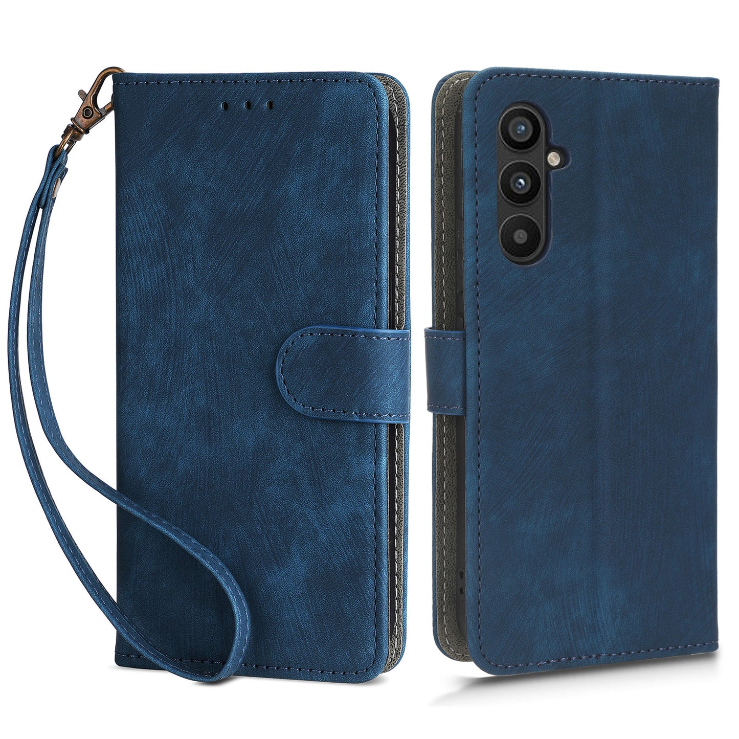 For Samsung Galaxy M14 5G RFID Blocking Leather Phone Cover Wallet Stand Phone Case with Strap