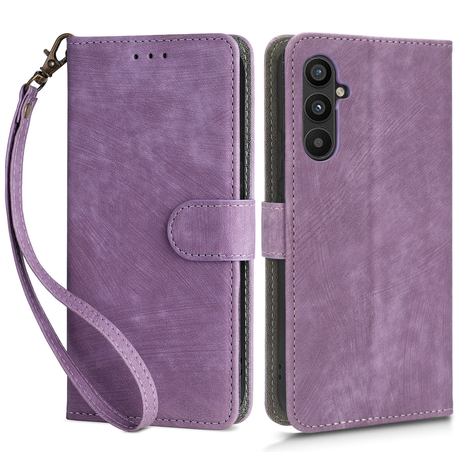 For Samsung Galaxy M14 5G RFID Blocking Leather Phone Cover Wallet Stand Phone Case with Strap