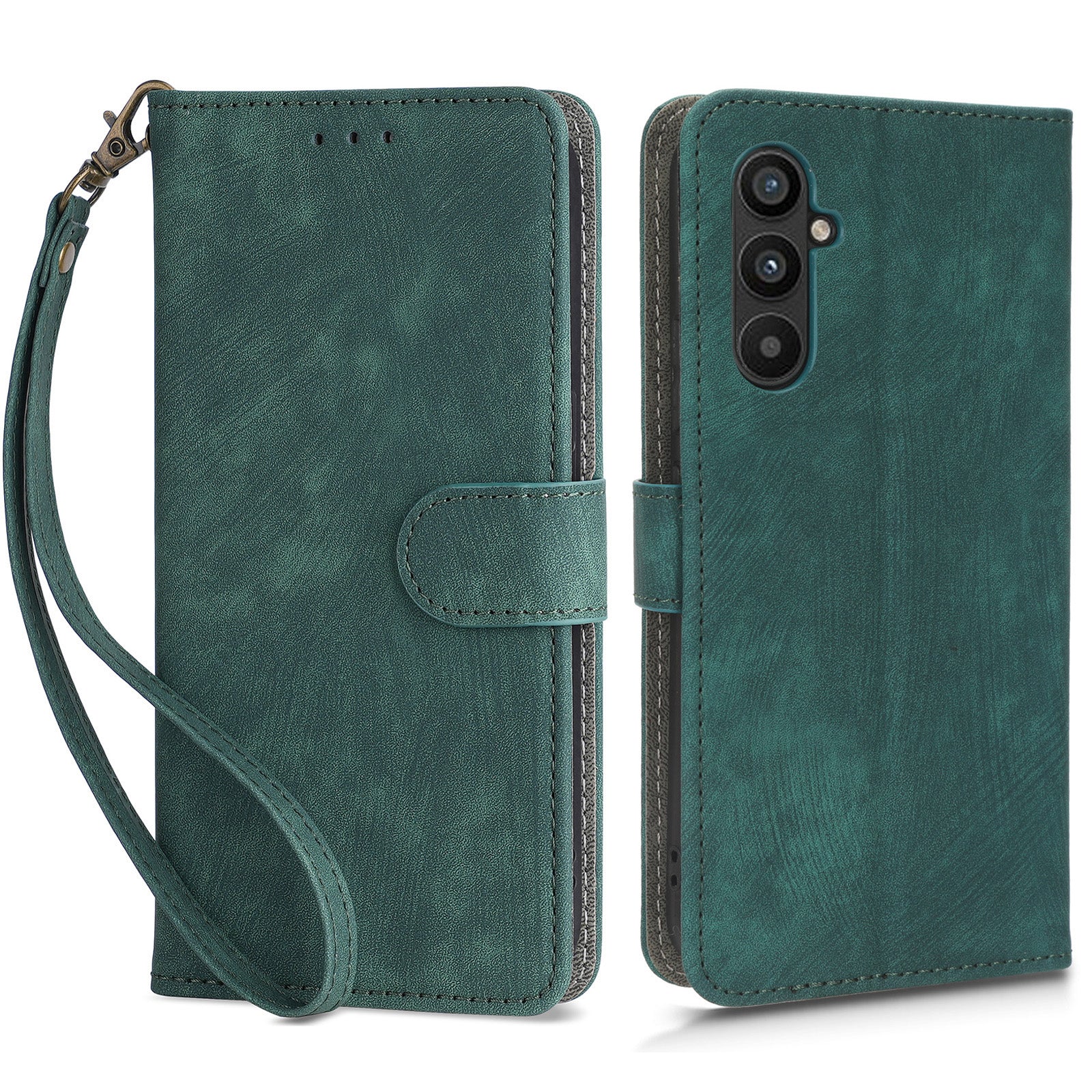 For Samsung Galaxy M14 5G RFID Blocking Leather Phone Cover Wallet Stand Phone Case with Strap