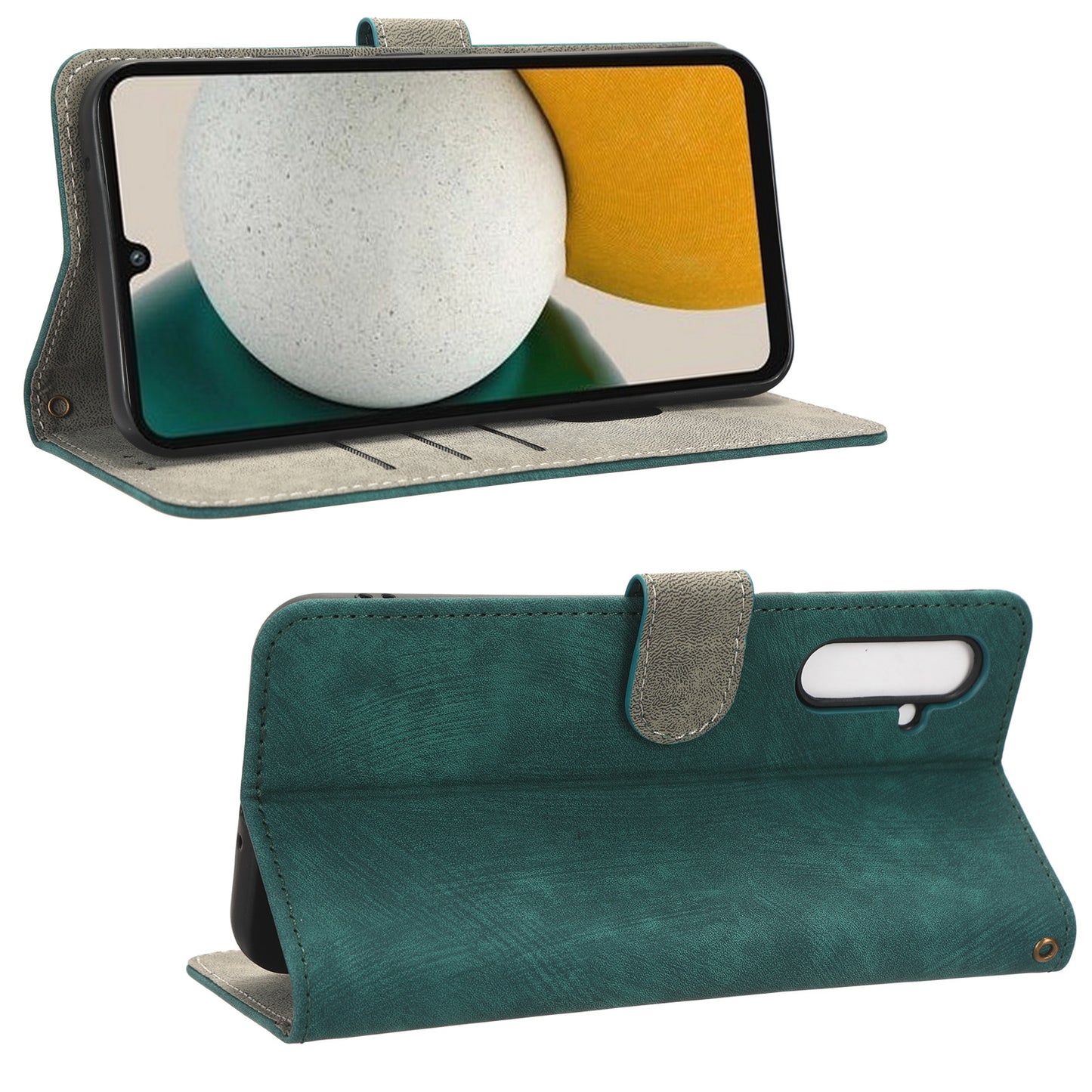 For Samsung Galaxy M14 5G RFID Blocking Leather Phone Cover Wallet Stand Phone Case with Strap