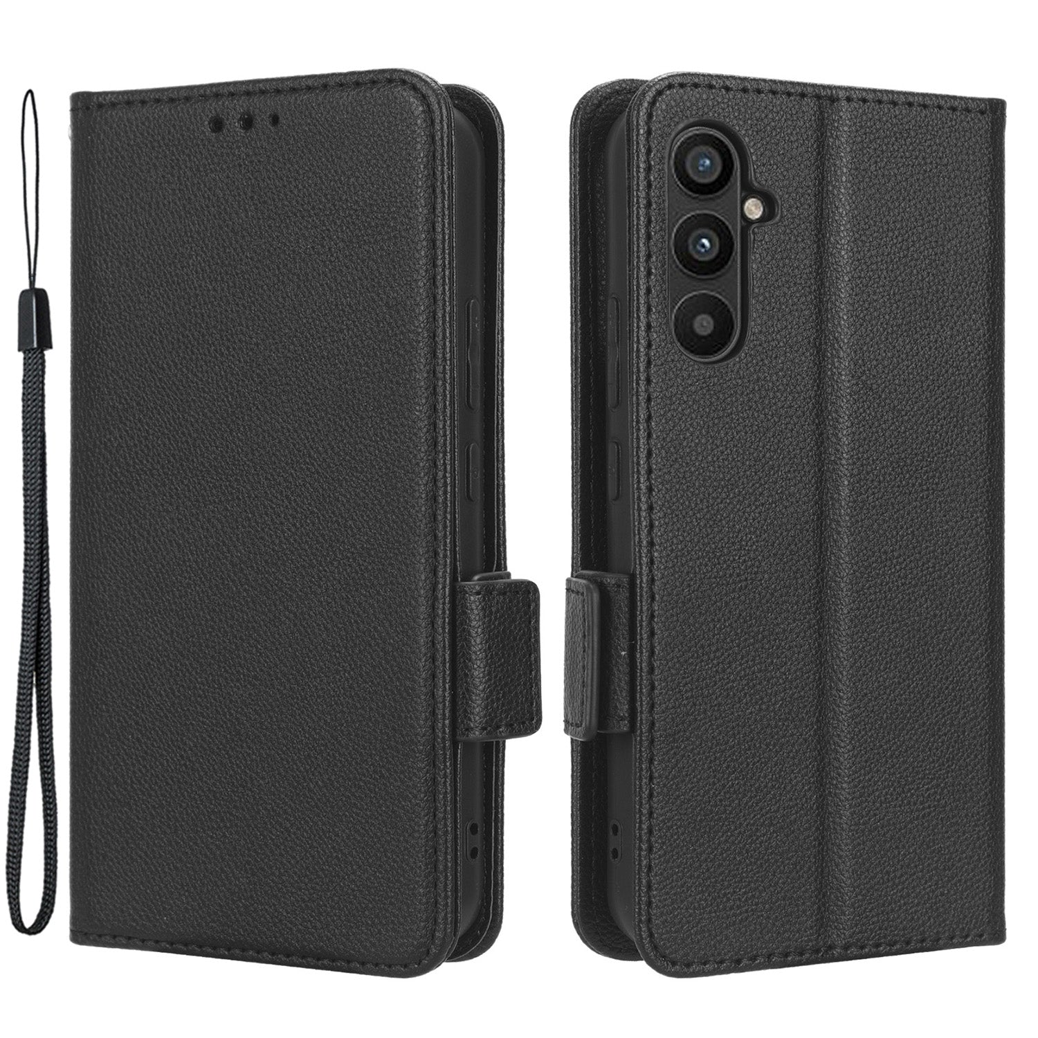 For Samsung Galaxy M14 5G Dual Magnetic Clasp Cover Wallet Stand Litchi Texture PU Leather+TPU Phone Case