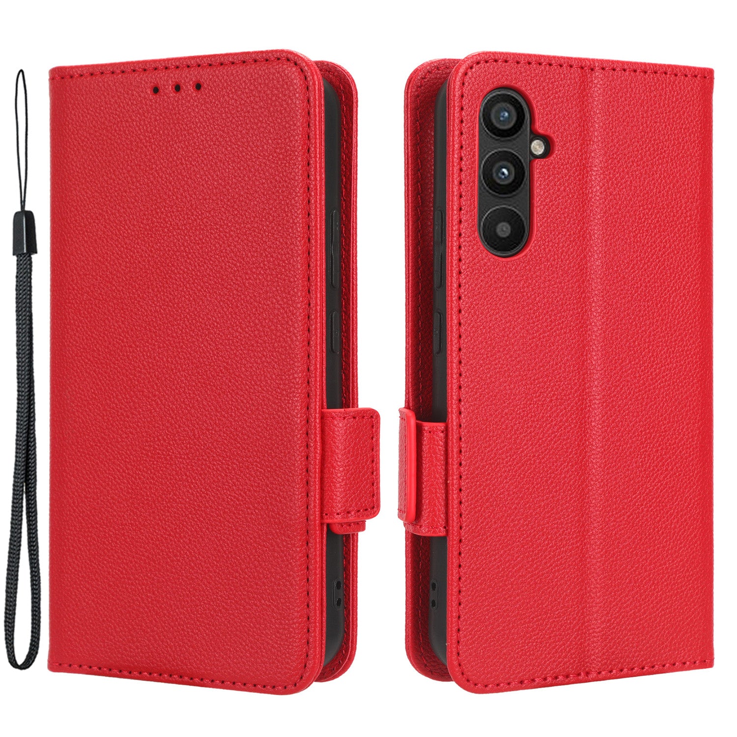 For Samsung Galaxy M14 5G Dual Magnetic Clasp Cover Wallet Stand Litchi Texture PU Leather+TPU Phone Case