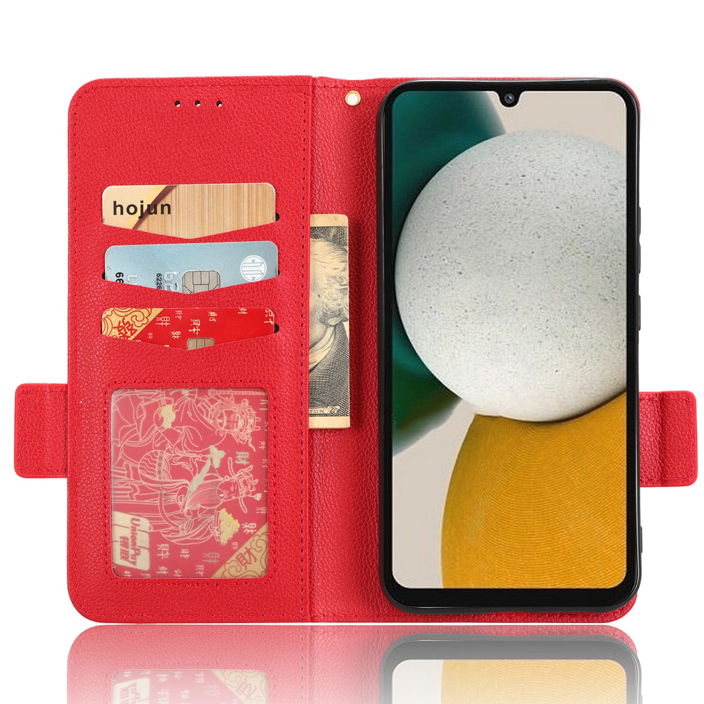 For Samsung Galaxy M14 5G Dual Magnetic Clasp Cover Wallet Stand Litchi Texture PU Leather+TPU Phone Case