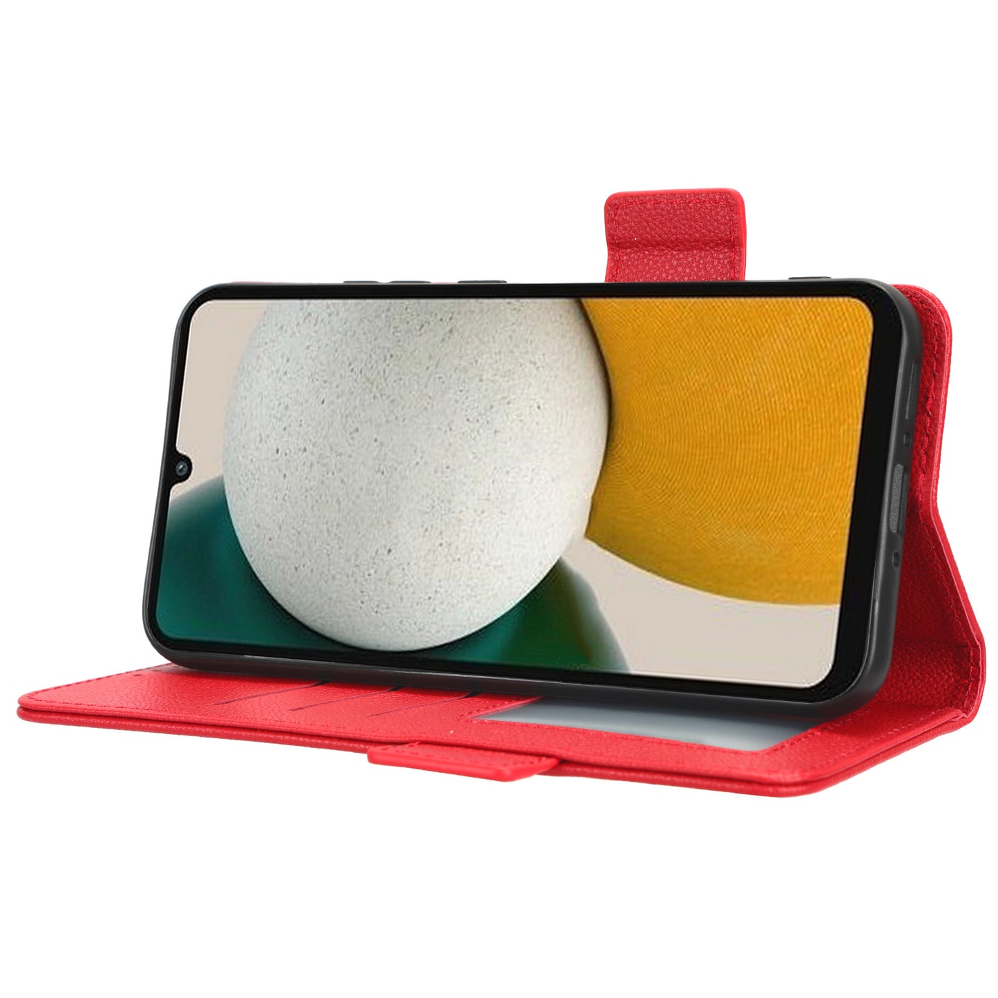 For Samsung Galaxy M14 5G Dual Magnetic Clasp Cover Wallet Stand Litchi Texture PU Leather+TPU Phone Case