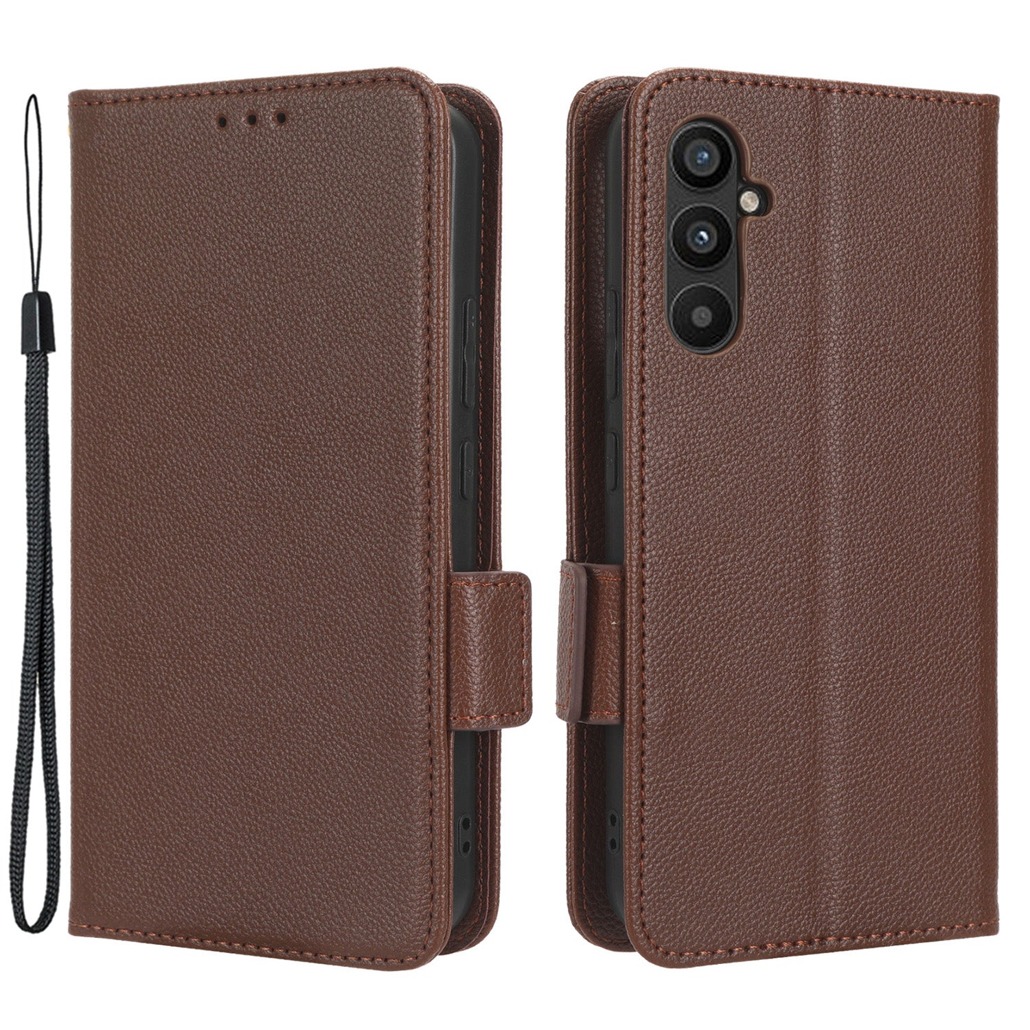 For Samsung Galaxy M14 5G Dual Magnetic Clasp Cover Wallet Stand Litchi Texture PU Leather+TPU Phone Case