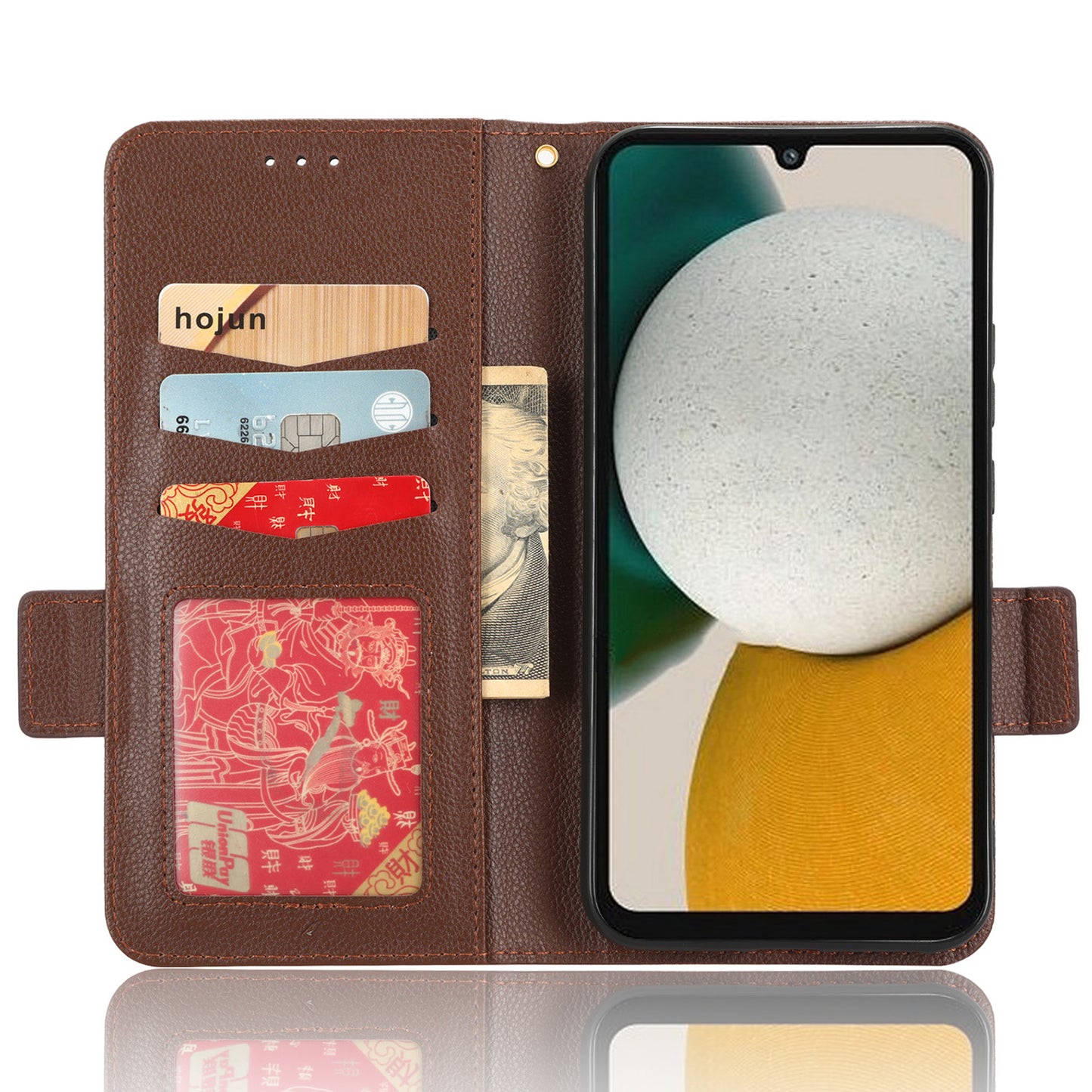 For Samsung Galaxy M14 5G Dual Magnetic Clasp Cover Wallet Stand Litchi Texture PU Leather+TPU Phone Case