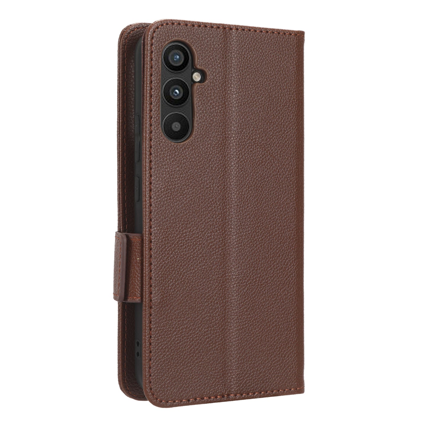 For Samsung Galaxy M14 5G Dual Magnetic Clasp Cover Wallet Stand Litchi Texture PU Leather+TPU Phone Case