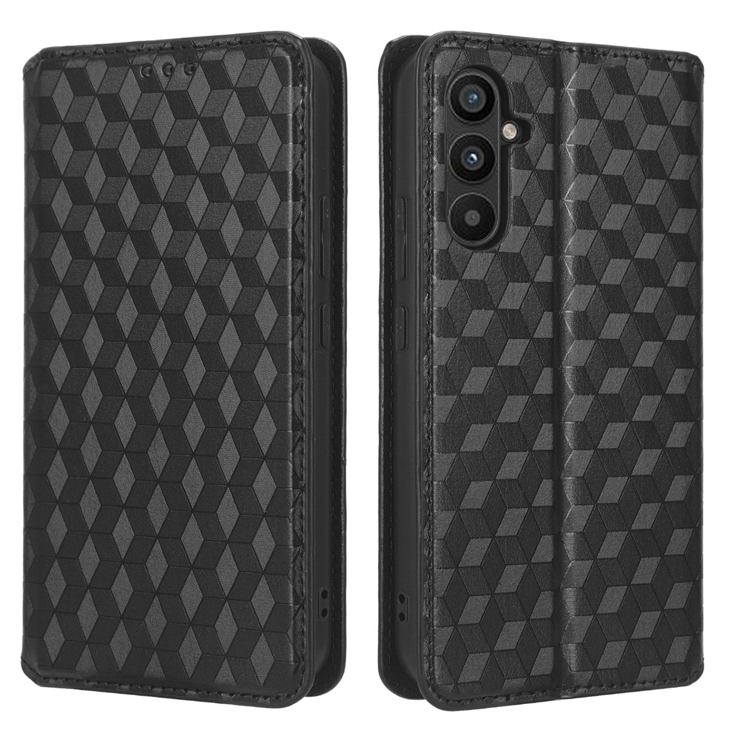 For Samsung Galaxy M14 5G Stand Phone Cover Wallet Imprinted Rhombus Pattern PU Leather+TPU Phone Case
