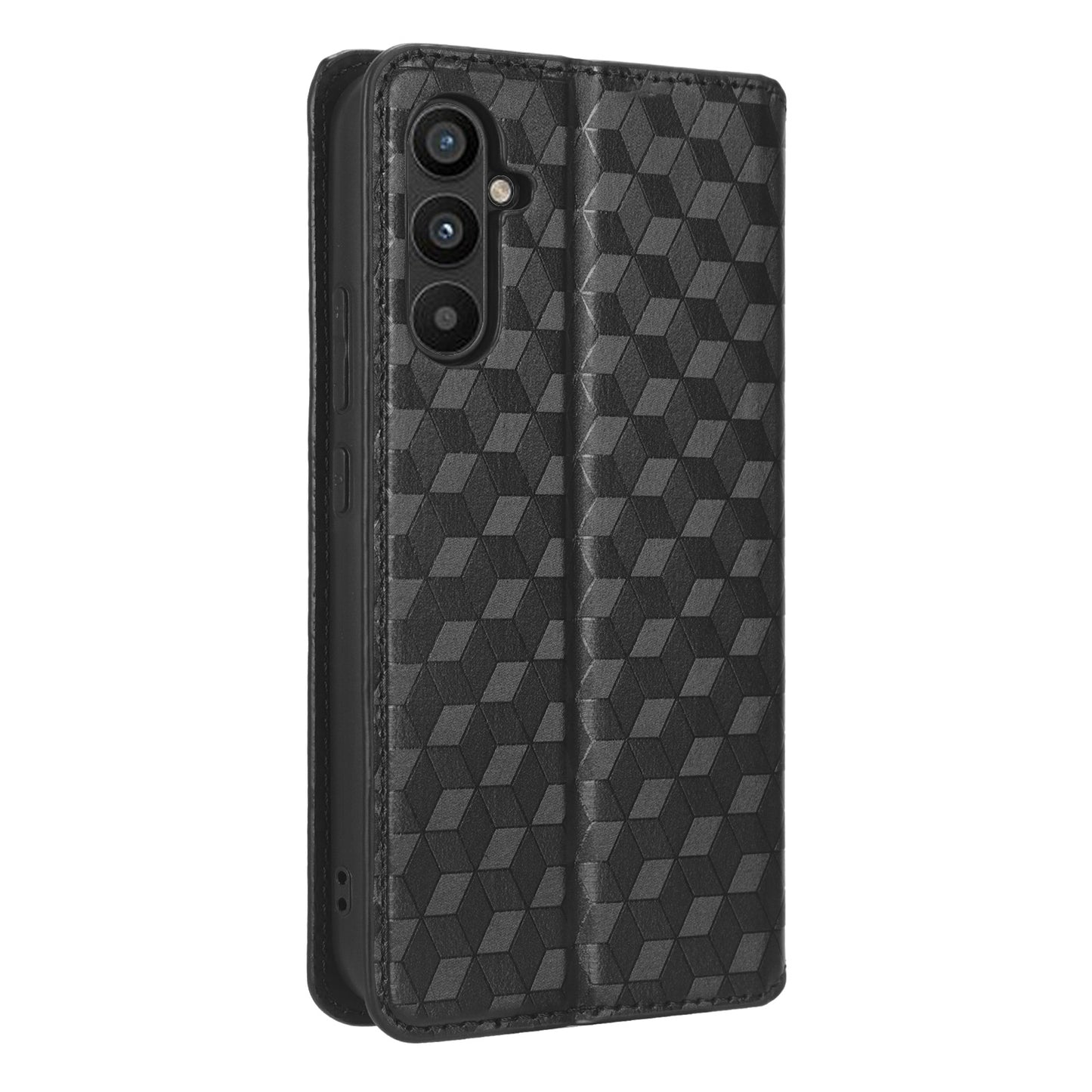 For Samsung Galaxy M14 5G Stand Phone Cover Wallet Imprinted Rhombus Pattern PU Leather+TPU Phone Case