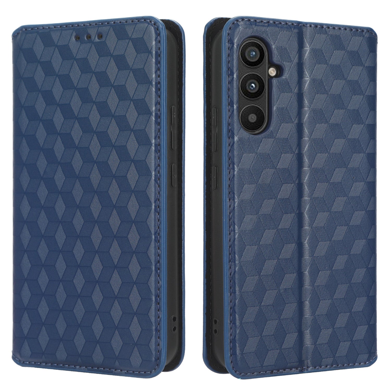 For Samsung Galaxy M14 5G Stand Phone Cover Wallet Imprinted Rhombus Pattern PU Leather+TPU Phone Case