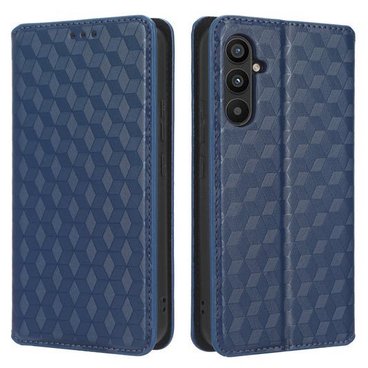 For Samsung Galaxy M14 5G Stand Phone Cover Wallet Imprinted Rhombus Pattern PU Leather+TPU Phone Case