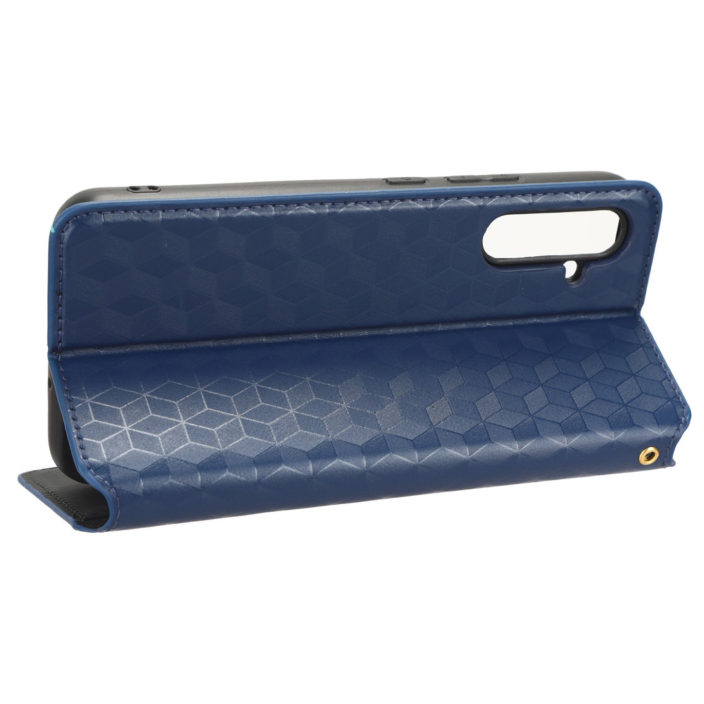 For Samsung Galaxy M14 5G Stand Phone Cover Wallet Imprinted Rhombus Pattern PU Leather+TPU Phone Case