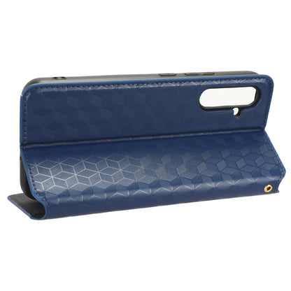 For Samsung Galaxy M14 5G Stand Phone Cover Wallet Imprinted Rhombus Pattern PU Leather+TPU Phone Case