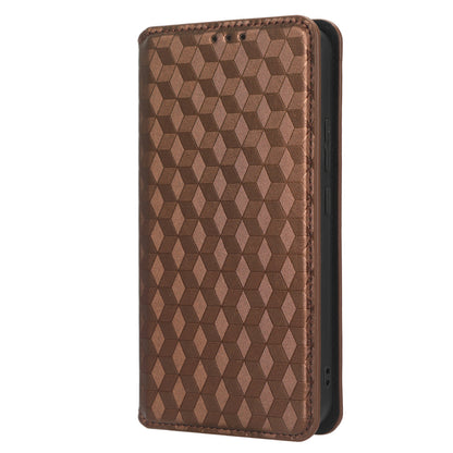 For Samsung Galaxy M14 5G Stand Phone Cover Wallet Imprinted Rhombus Pattern PU Leather+TPU Phone Case