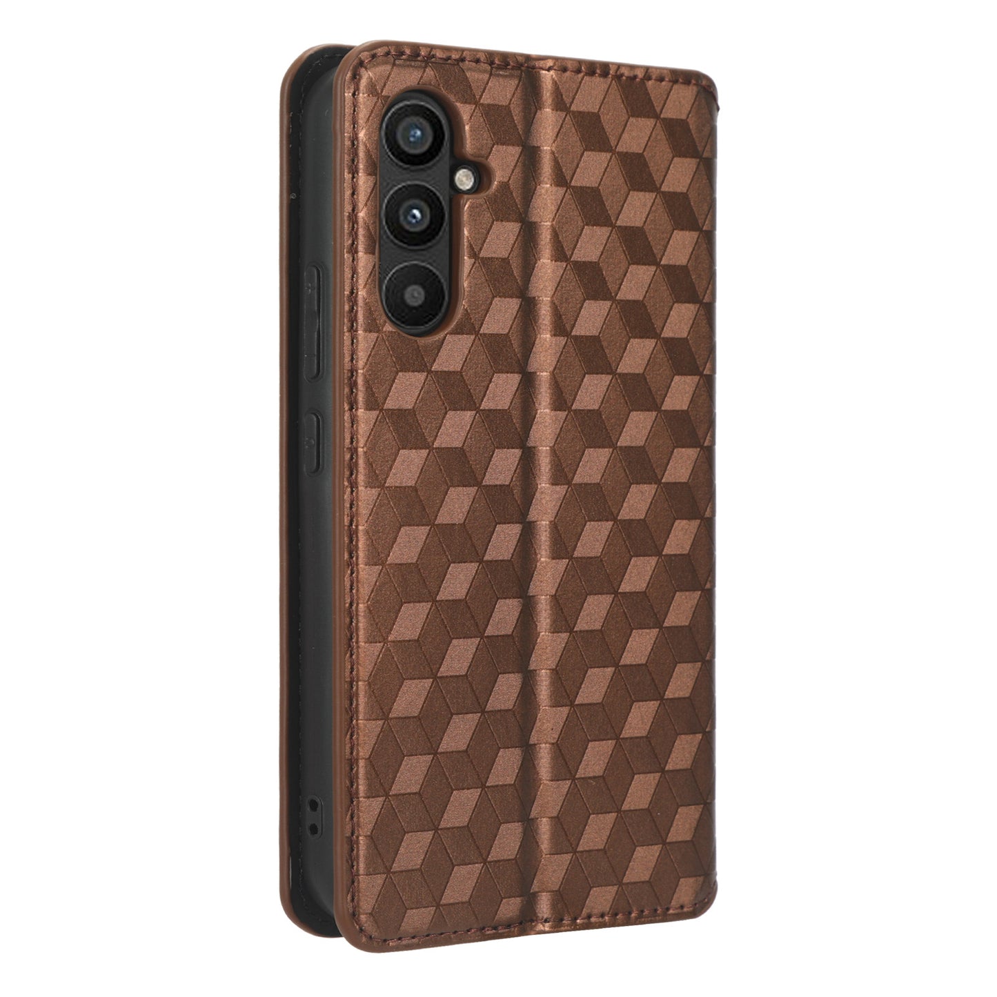 For Samsung Galaxy M14 5G Stand Phone Cover Wallet Imprinted Rhombus Pattern PU Leather+TPU Phone Case