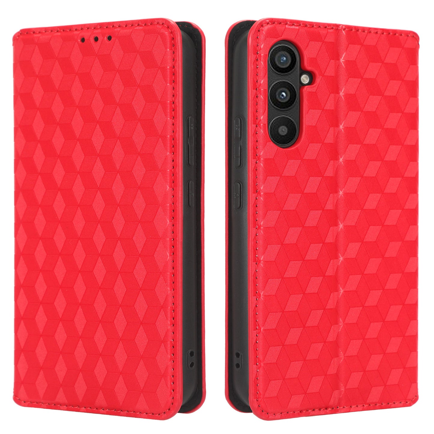 For Samsung Galaxy M14 5G Stand Phone Cover Wallet Imprinted Rhombus Pattern PU Leather+TPU Phone Case