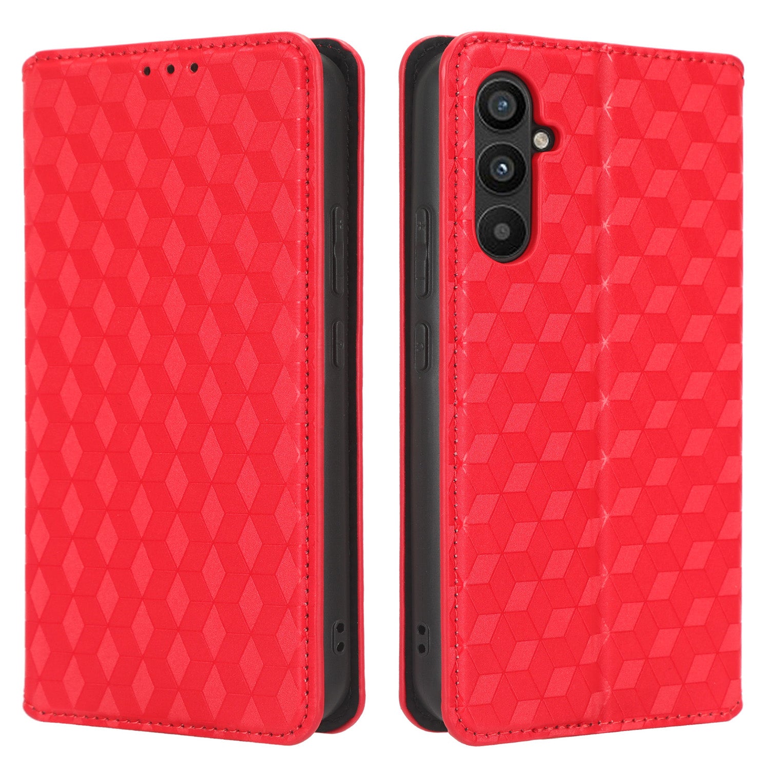 For Samsung Galaxy M14 5G Stand Phone Cover Wallet Imprinted Rhombus Pattern PU Leather+TPU Phone Case