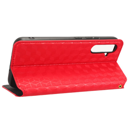 For Samsung Galaxy M14 5G Stand Phone Cover Wallet Imprinted Rhombus Pattern PU Leather+TPU Phone Case