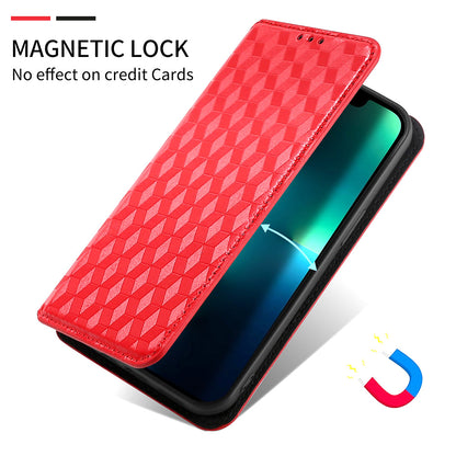 For Samsung Galaxy M14 5G Stand Phone Cover Wallet Imprinted Rhombus Pattern PU Leather+TPU Phone Case