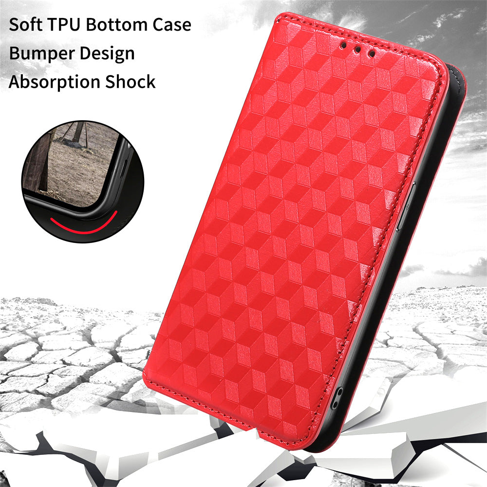 For Samsung Galaxy M14 5G Stand Phone Cover Wallet Imprinted Rhombus Pattern PU Leather+TPU Phone Case