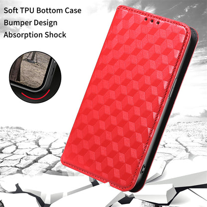 For Samsung Galaxy M14 5G Stand Phone Cover Wallet Imprinted Rhombus Pattern PU Leather+TPU Phone Case