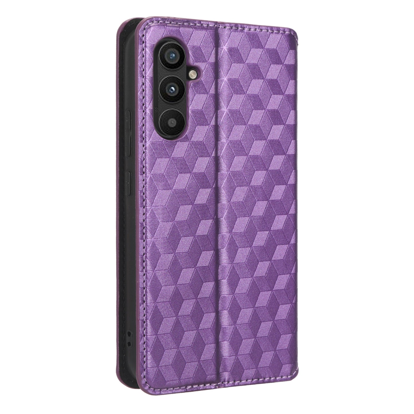 For Samsung Galaxy M14 5G Stand Phone Cover Wallet Imprinted Rhombus Pattern PU Leather+TPU Phone Case