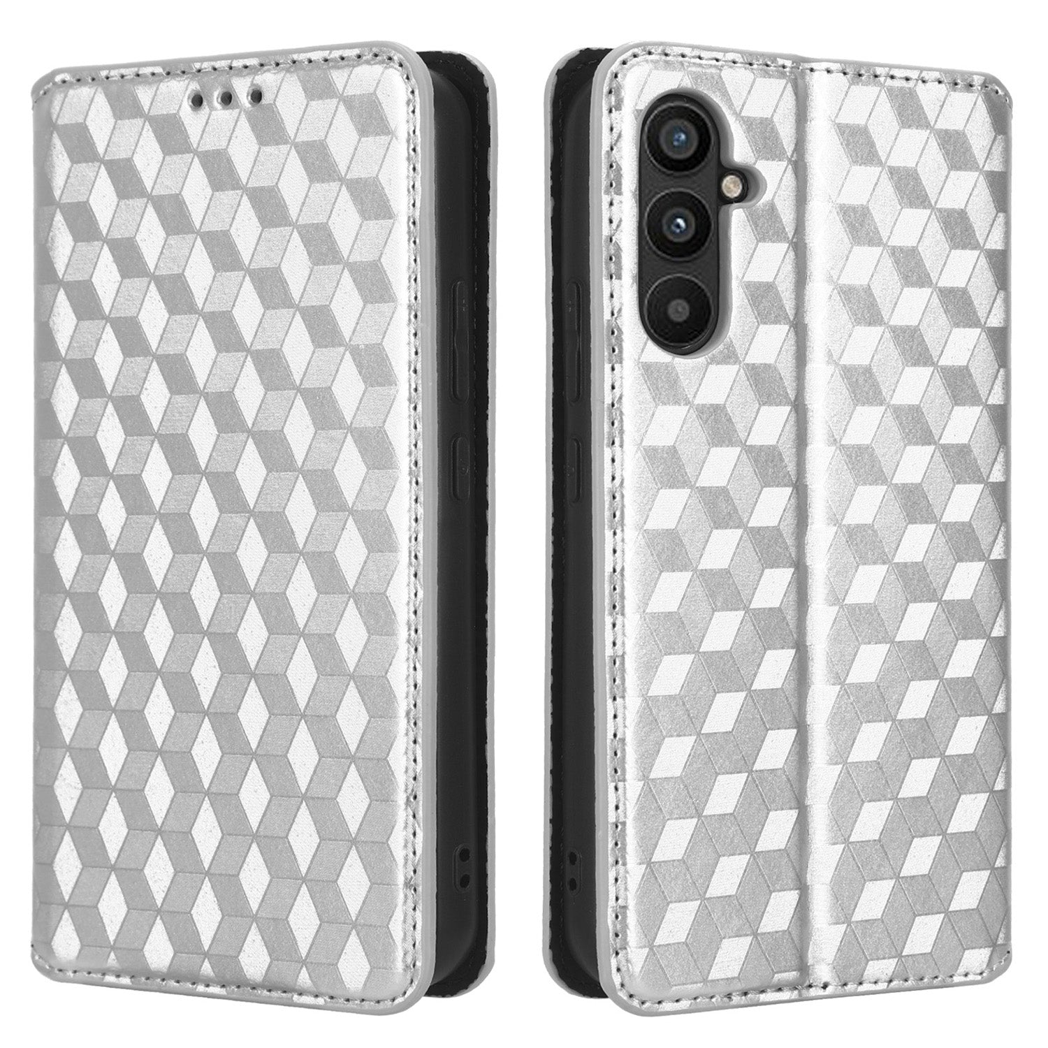 For Samsung Galaxy M14 5G Stand Phone Cover Wallet Imprinted Rhombus Pattern PU Leather+TPU Phone Case
