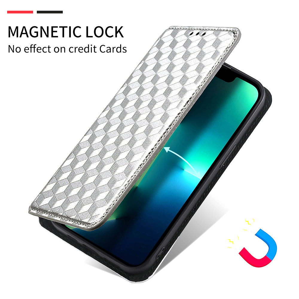For Samsung Galaxy M14 5G Stand Phone Cover Wallet Imprinted Rhombus Pattern PU Leather+TPU Phone Case