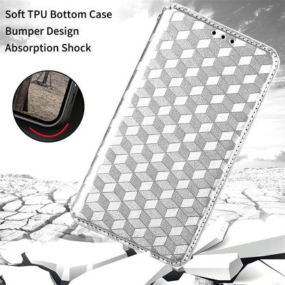 For Samsung Galaxy M14 5G Stand Phone Cover Wallet Imprinted Rhombus Pattern PU Leather+TPU Phone Case