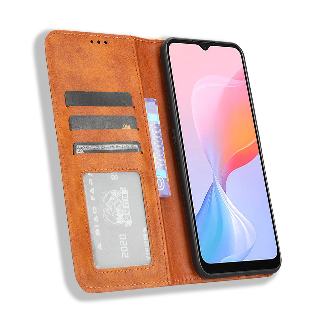 For Blackview A85 Anti-Dust PU Leather Wallet Cell Phone Case Retro Texture Phone Stand Cover
