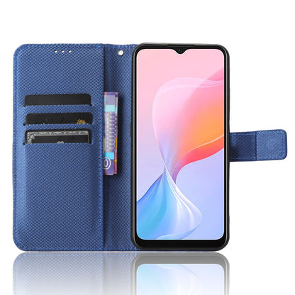 For Blackview A85 Diamond Texture Mobile Phone Cover PU Leather Wallet Stand Phone Case