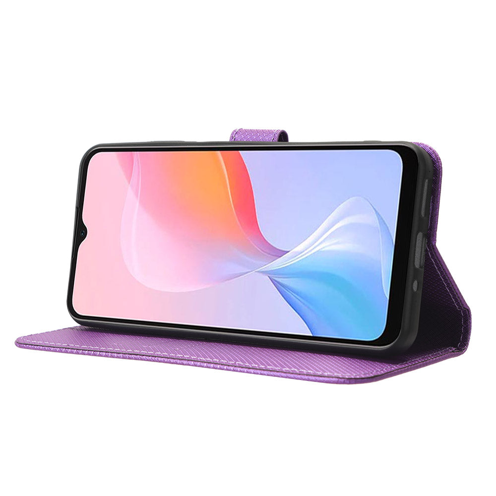 For Blackview A85 Diamond Texture Mobile Phone Cover PU Leather Wallet Stand Phone Case
