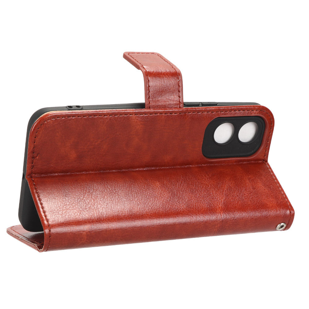 For Itel A18 Crazy Horse Texture Wallet Case PU Leather Stand Folio Flip Phone Cover