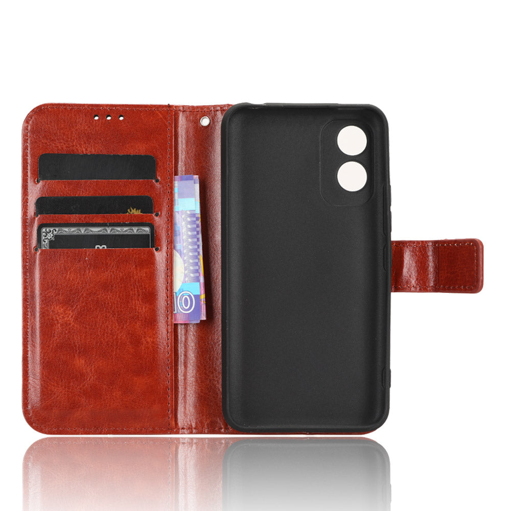 For Itel A18 Crazy Horse Texture Wallet Case PU Leather Stand Folio Flip Phone Cover