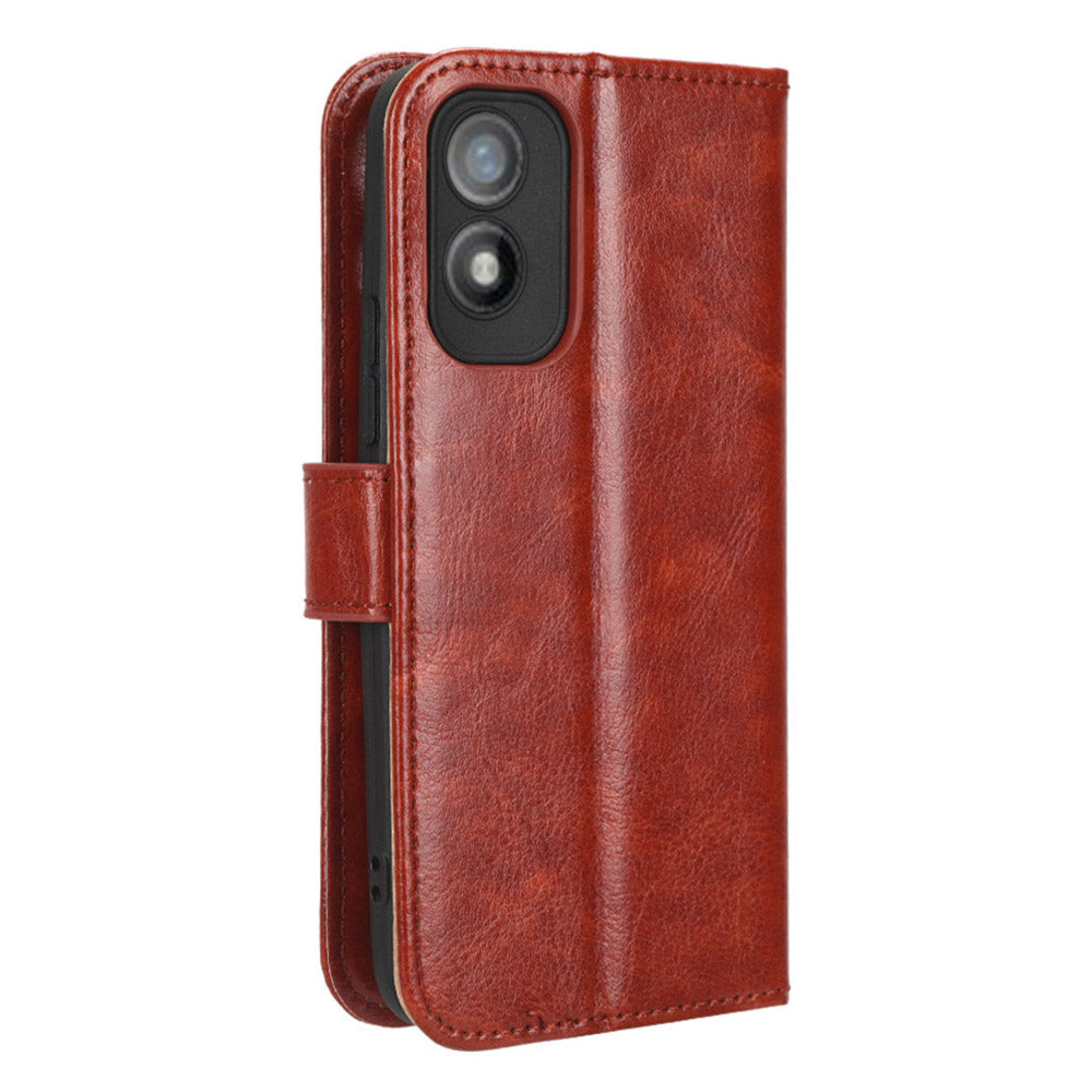 For Itel A18 Crazy Horse Texture Wallet Case PU Leather Stand Folio Flip Phone Cover