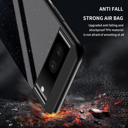 For Google Pixel 7a PC+TPU+Tempered Glass Back Cover Starry Sky Pattern Anti-drop Phone Case