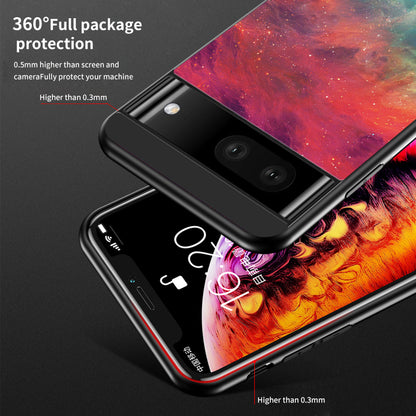 For Google Pixel 7a PC+TPU+Tempered Glass Back Cover Starry Sky Pattern Anti-drop Phone Case