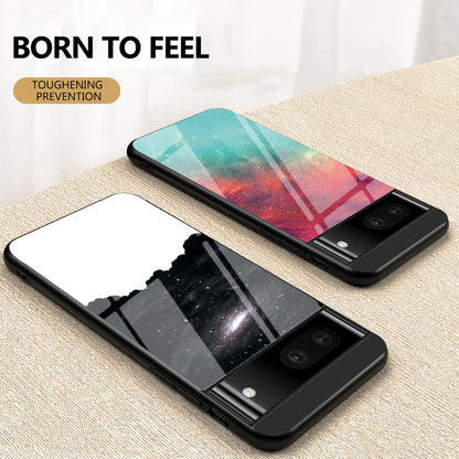 For Google Pixel 7a PC+TPU+Tempered Glass Back Cover Starry Sky Pattern Anti-drop Phone Case