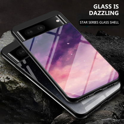 For Google Pixel 7a PC+TPU+Tempered Glass Back Cover Starry Sky Pattern Anti-drop Phone Case