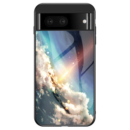 For Google Pixel 7a PC+TPU+Tempered Glass Back Cover Starry Sky Pattern Anti-drop Phone Case