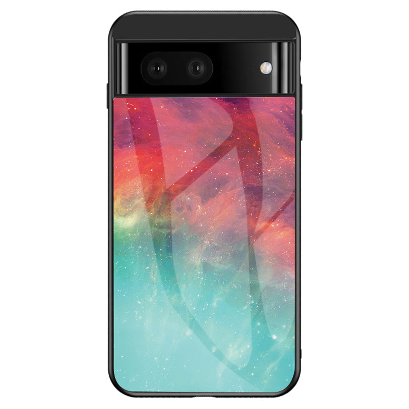 For Google Pixel 7a PC+TPU+Tempered Glass Back Cover Starry Sky Pattern Anti-drop Phone Case