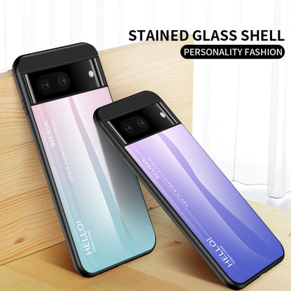 For Google Pixel 7a Tempered Glass+PC+TPU Gradient Phone Case Anti-drop Cover