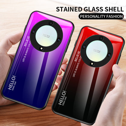 For Honor X9a 5G Tempered Glass+PC+TPU Phone Cover Gradient Color Smartphone Case