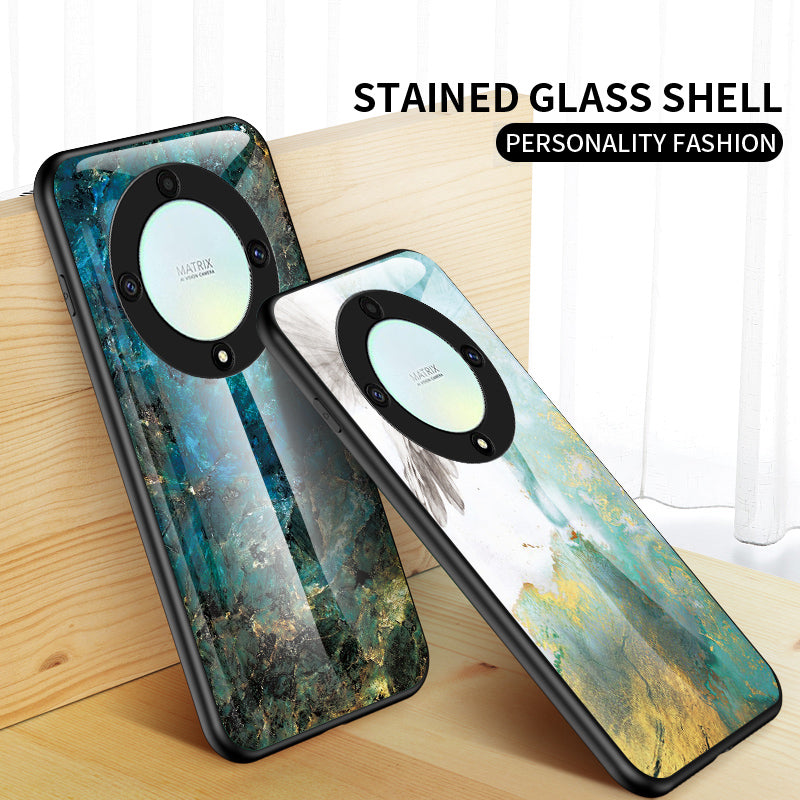 For Honor X9a 5G Phone Case Marble Pattern Anti-Scratch Tempered Glass + PC +TPU Cover