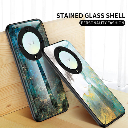 For Honor X9a 5G Phone Case Marble Pattern Anti-Scratch Tempered Glass + PC +TPU Cover