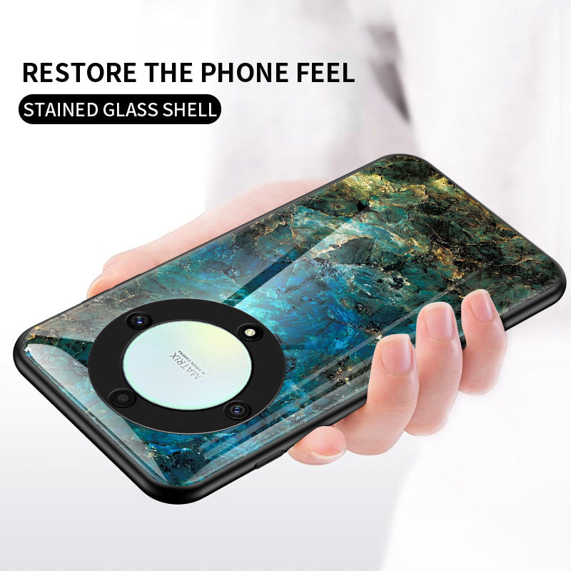 For Honor X9a 5G Phone Case Marble Pattern Anti-Scratch Tempered Glass + PC +TPU Cover