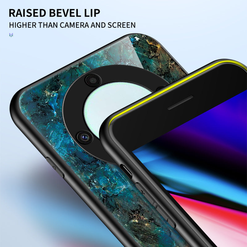 For Honor X9a 5G Phone Case Marble Pattern Anti-Scratch Tempered Glass + PC +TPU Cover