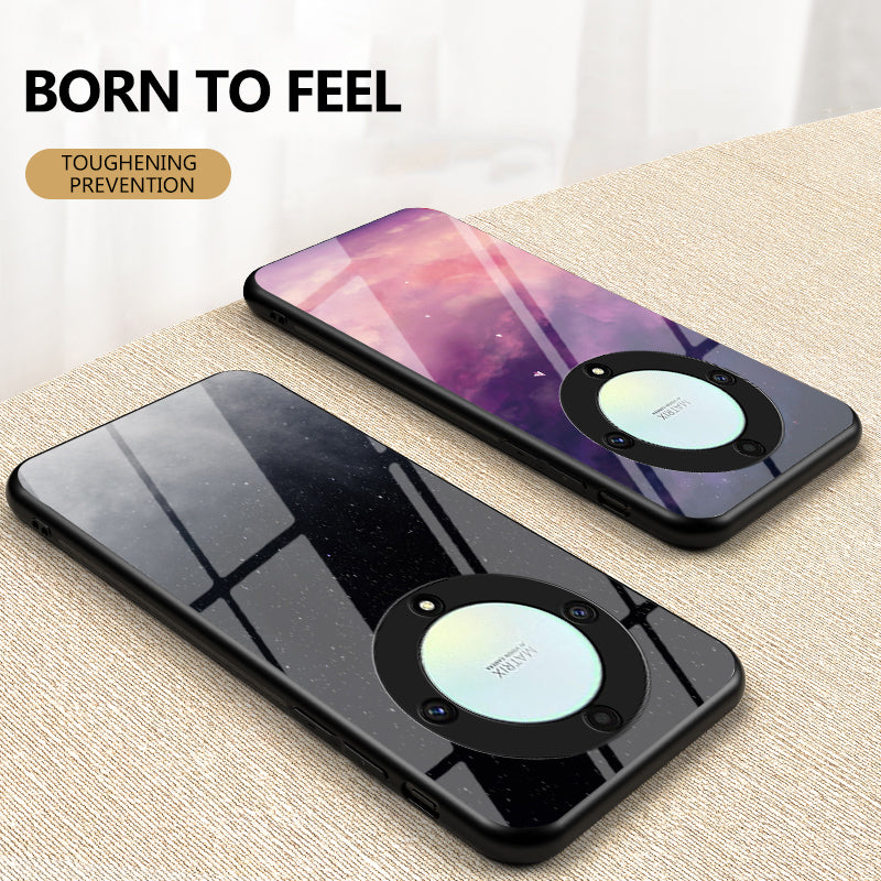 For Honor X9a 5G Starry Sky Pattern Phone Case PC+TPU+Tempered Glass Anti-scratch Cover