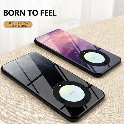 For Honor X9a 5G Starry Sky Pattern Phone Case PC+TPU+Tempered Glass Anti-scratch Cover