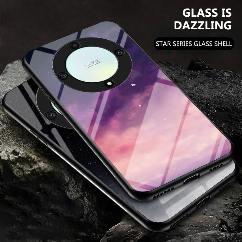 For Honor X9a 5G Starry Sky Pattern Phone Case PC+TPU+Tempered Glass Anti-scratch Cover